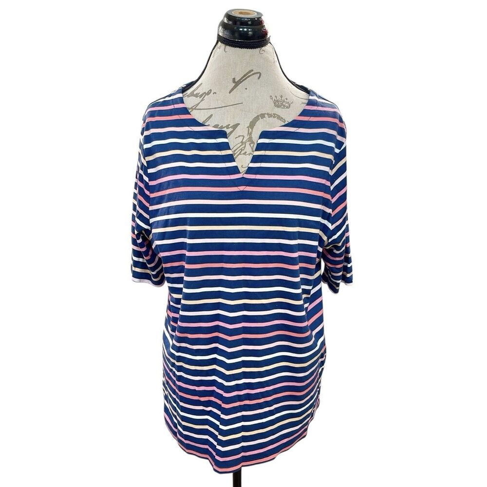 Croft & Barrow Womens Blouse Short Sleeve Sz Plus XXL Striped Preppy Golf Casual